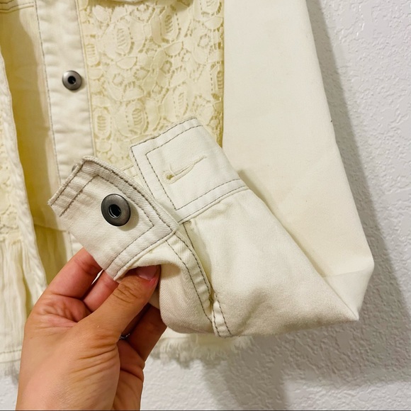 Free People White Cream Lace Jean Jacket Peplum Size 0 - Picture 6 of 8